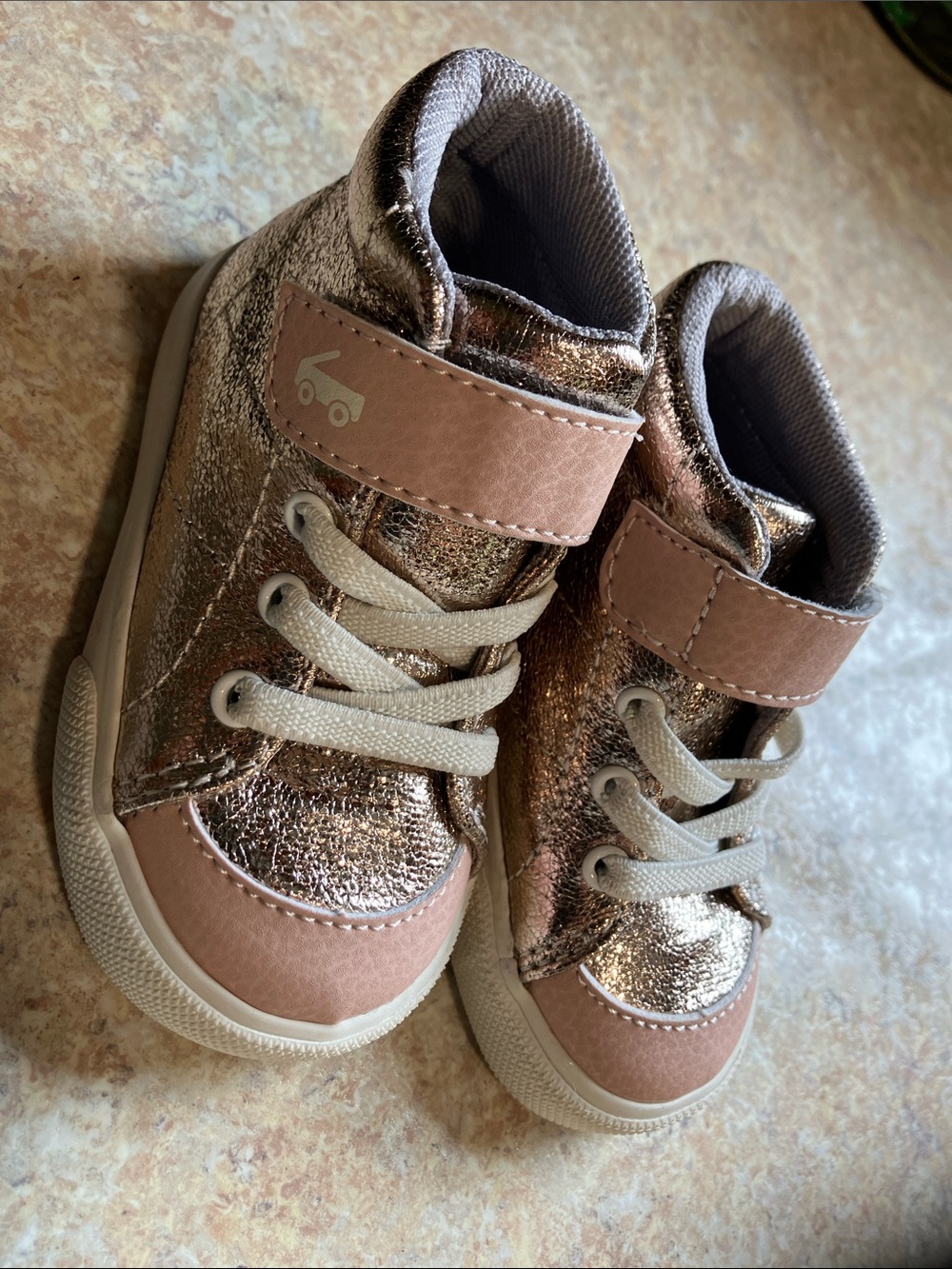 See Kai Run Metallic Rose Gold and Blush High-Top Baby Sneakers